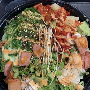 AhiPoki - Tofu and spam, loaded with all the toppings! So good. - Poke Near Me - Sacramento, California