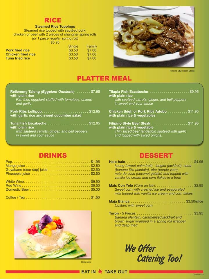 Back Page Of The Dine In Menu For Kawali Kitchen In Sarnia On Yelp