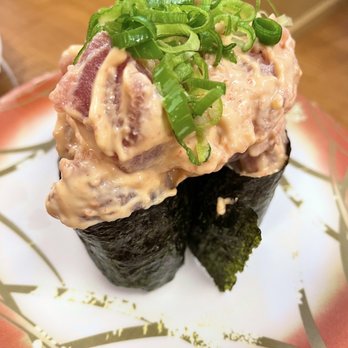 KuruKuru Sushi - Spicy Tuna Nigiri - Sushi Bars Near Me - Honolulu, Hawaii KuruKuru Sushi - Spicy Tuna Nigiri - Sushi Bars Near Me - Honolulu, Hawaii