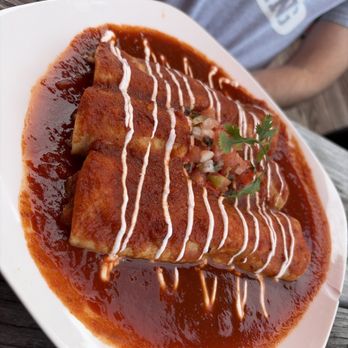 Agave Roja - Pork enchilada with mole sauce - Mexican Near Me - Corolla, North Carolina Agave Roja - Pork enchilada with mole sauce - Mexican Near Me - Corolla, North Carolina