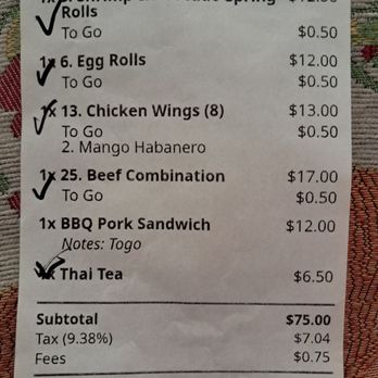 Pho Kitchen - Total spent on all I ordered with additional  .50cent for each food item to go - Desserts Near Me - San Jose, California