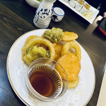 Sakatomo Sushi - Vegetable Tempura, hot sake, Sweet Potato Roll, and Vegetable Roll - Sushi Bars Near Me - Virginia Beach, Virginia Sakatomo Sushi - Vegetable Tempura, hot sake, Sweet Potato Roll, and Vegetable Roll - Sushi Bars Near Me - Virginia Beach, Virginia