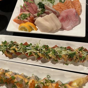 Sen Dai Sushi - 20pc Sashimi Combo (top), Sumo Roll (middle), Train Roll (bottom) - Japanese Near Me - Milpitas, California Sen Dai Sushi - 20pc Sashimi Combo (top), Sumo Roll (middle), Train Roll (bottom) - Japanese Near Me - Milpitas, California