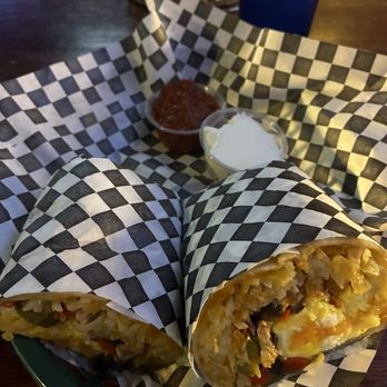 Boss Hawg's - Breakfast burrito with eggs, sausage, mushrooms, olives, jalapenos and potatoes! - American Near Me - Portland, Oregon Boss Hawg's - Breakfast burrito with eggs, sausage, mushrooms, olives, jalapenos and potatoes! - American Near Me - Portland, Oregon