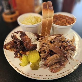 Saw’s BBQ - Hoover - Combo Plate; Pulled Pork and Smoked Chicken with Baked beans and Coleslaw. - Barbeque Near Me - Hoover, Alabama Saw’s BBQ - Hoover - Combo Plate; Pulled Pork and Smoked Chicken with Baked beans and Coleslaw. - Barbeque Near Me - Hoover, Alabama