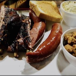 Brisket, sausage, Cole slaw and fried okra Brisket, sausage, Cole slaw and fried okra