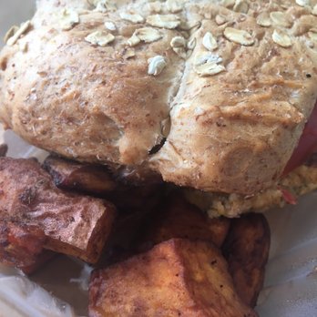 Majani Food Emporium - Crab cake sandwich & sweet potatoes. Wouldn't get again. - Vegan Near Me - Chicago, Illinois Majani Food Emporium - Crab cake sandwich & sweet potatoes. Wouldn't get again. - Vegan Near Me - Chicago, Illinois