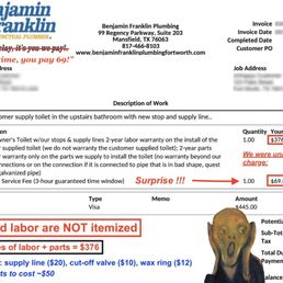 Hidden fee of $69. Total of $445 for toiled installation - and it leaked. They refused to repair it, so we fixed and installed it ourselves. Hidden fee of $69. Total of $445 for toiled installation - and it leaked. They refused to repair it, so we fixed and installed it ourselves.
