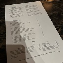 Menu drinks