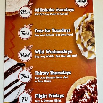 Peach Cobbler Factory - Day of the Week specials - Desserts Near Me - Tampa, Florida Peach Cobbler Factory - Day of the Week specials - Desserts Near Me - Tampa, Florida