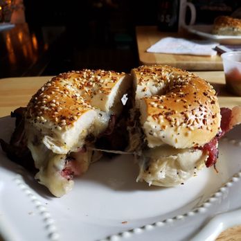Brooklyn Bagels - The Flatbush sandwich with pastrami and swiss cheese. - Bagels Near Me - Virginia Beach, Virginia Brooklyn Bagels - The Flatbush sandwich with pastrami and swiss cheese. - Bagels Near Me - Virginia Beach, Virginia