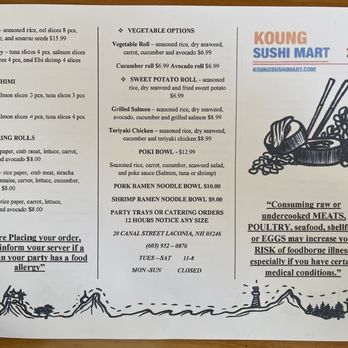 Koung Sushi Mart - 2024 Menu - Sushi Bars Near Me - Laconia, New Hampshire Koung Sushi Mart - 2024 Menu - Sushi Bars Near Me - Laconia, New Hampshire