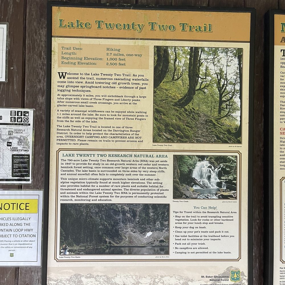 Lake 22 - Lake Twenty Two Trail Sign Information On Site - Hiking Near Me - Granite Falls, Washington Lake 22 - Lake Twenty Two Trail Sign Information On Site - Hiking Near Me - Granite Falls, Washington