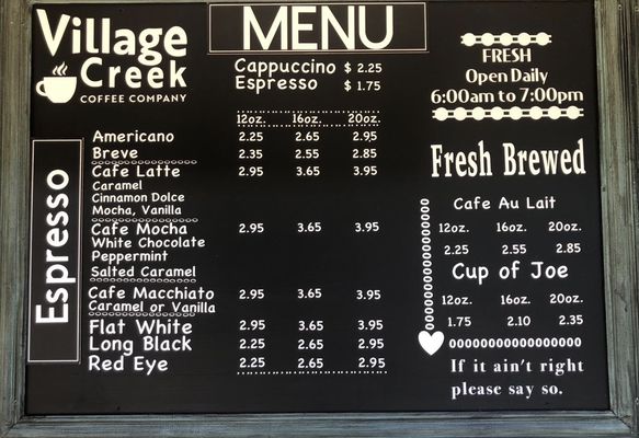 Menu photo 3 Village Creek Coffee Silsbee, TX