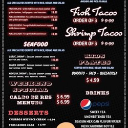 Carlos's Street Tacos and More - Menu
