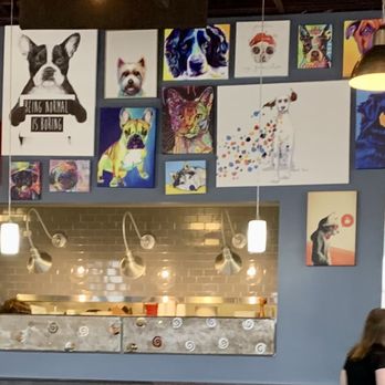 B3 Breakfast And Burger Bar - The doggie (art) wall, with a view into the kitchen. - Burgers Near Me - Lynnwood, Washington B3 Breakfast And Burger Bar - The doggie (art) wall, with a view into the kitchen. - Burgers Near Me - Lynnwood, Washington