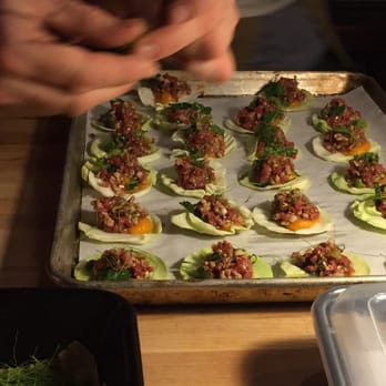 Langbaan - Venison tartare on a butternut squash puree. - Thai Near Me - Portland, Oregon