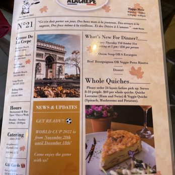 Creme De La Crepe - Menu - French Near Me - Hermosa Beach, California