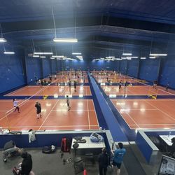 Harbour Pointe Badminton Club - View of the courts from lounge area.