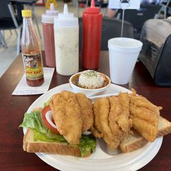 Bayseas Catfish Restaurant - Lunch Special - Catfish Sandwich & Gumbo.