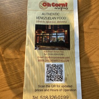 Oh Corn Arepas and More - Front of menu - Venezuelan Near Me - Troy, New York