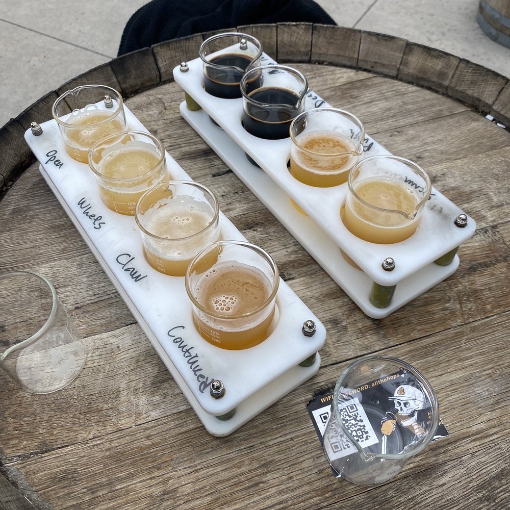 Cerebral Brewing - Beer Flight. Very Tasty.  QR Code & Free Wi-Fi enable you to look at your beer info & order food from next door.  Indoor/outdoor Brewery - Breweries Near Me - Denver, Colorado