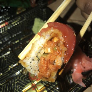 Sushi 2 Go - Inside the king tuna roll: spicy tuna and cucumber Outside: tuna and eel sauce - Sushi Bars Near Me - Arlington, Virginia Sushi 2 Go - Inside the king tuna roll: spicy tuna and cucumber Outside: tuna and eel sauce - Sushi Bars Near Me - Arlington, Virginia