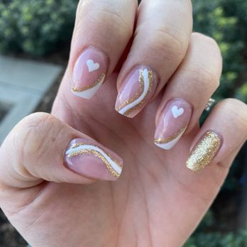 Allure Salon & Spa - Gold and white heart nails - Nail Salons Near Me - Castaic, California Allure Salon & Spa - Gold and white heart nails - Nail Salons Near Me - Castaic, California