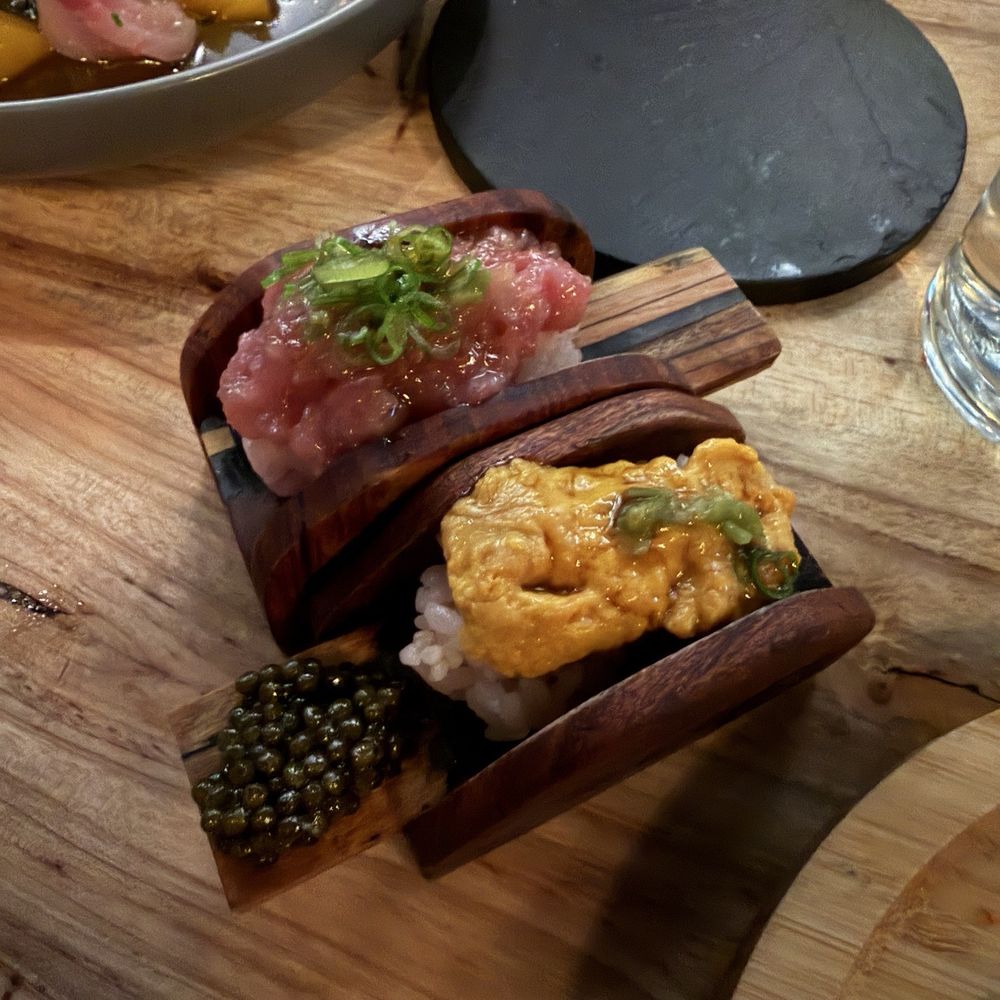 Kitsu Nori - Fatty tuna and uni hand roll. Side of caviar. - Japanese Near Me - Austin, Texas Kitsu Nori - Fatty tuna and uni hand roll. Side of caviar. - Japanese Near Me - Austin, Texas