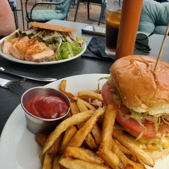 Allora Kitchen Bar - Salad with salmon & smasburger with fries - Mediterranean Near Me - Columbus, Ohio Allora Kitchen Bar - Salad with salmon & smasburger with fries - Mediterranean Near Me - Columbus, Ohio