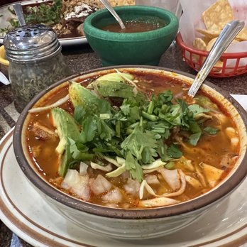 Mexico Steak House - Pozole.. I asked for avocado.. across the way was enchiladas.. - Steakhouses Near Me - Chicago, Illinois