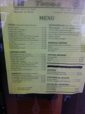 Menu photo 7 El Rulas Tacos Manassas, VA