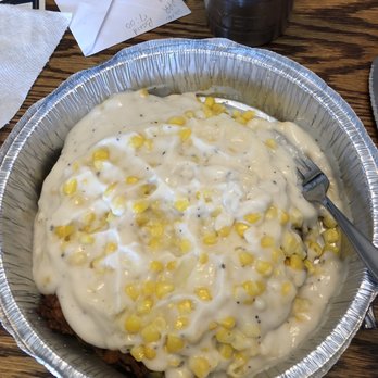 McGill's ChuckWagon - Top Hand, breaded chicken fry steak w/mashed potatoes, w/white gravy, corn on top. I got 3 meals out of this. I enjoyed it. Very filling! - New American Near Me