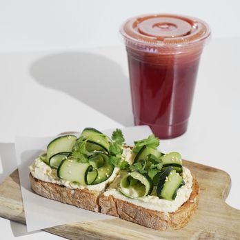 Sano Cafe - Hummus Toast with fresh pressed juice - Beet It - Salad Near Me - Mercer Island, Washington Sano Cafe - Hummus Toast with fresh pressed juice - Beet It - Salad Near Me - Mercer Island, Washington