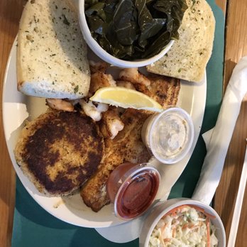 Jason's Restaurant - Seafood trio with coleslaw and collard greens - Sandwiches Near Me - Ocracoke, North Carolina