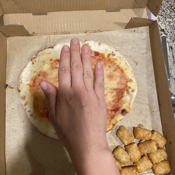 Peach State Pizza - Kids pizza - $15 including a lemonade. Adult hand for reference. - Sandwiches Near Me - Marietta, Georgia