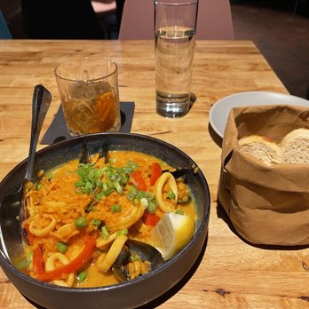 Korner 67 - Old-fashioned, seafood risotto, toasted bread, fake paper bag. - Cocktail Bars Near Me - Miami Lakes, Florida