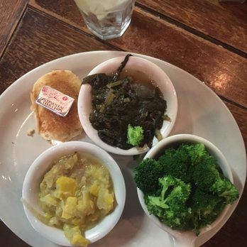 Puckett's Restaurant - Veggie platter: broccoli, squash with onions, and collards. Not sure what the pancake was. It remained untouched. - Barbeque Near Me - Franklin, Tennessee Puckett's Restaurant - Veggie platter: broccoli, squash with onions, and collards. Not sure what the pancake was. It remained untouched. - Barbeque Near Me - Franklin, Tennessee