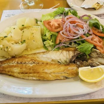 Brisa de España - Lumina fish w/ potato and the cold salad inside the plate - Spanish Near Me - Doral, Florida Brisa de España - Lumina fish w/ potato and the cold salad inside the plate - Spanish Near Me - Doral, Florida