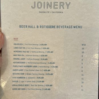 Joinery - Beer menu, August 2025 - American Near Me - Sausalito, California Joinery - Beer menu, August 2025 - American Near Me - Sausalito, California