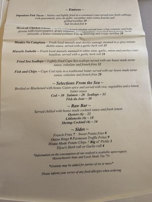 Menu photo 1 Impudent Oyster Chatham, MA Menu photo 1 Impudent Oyster Chatham, MA