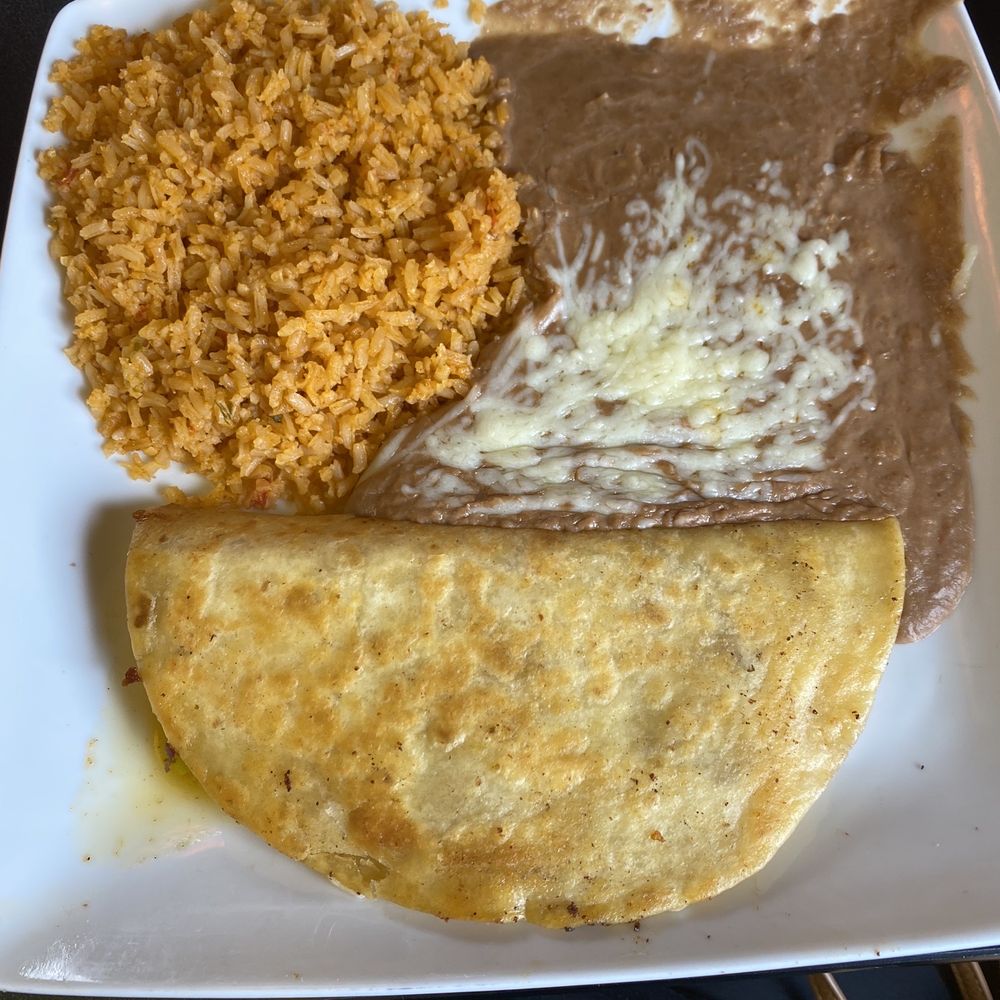 Shrimp quesadillas with rice and beans