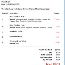 order details on the menu