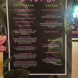 The Secret Garden Room - Food menu