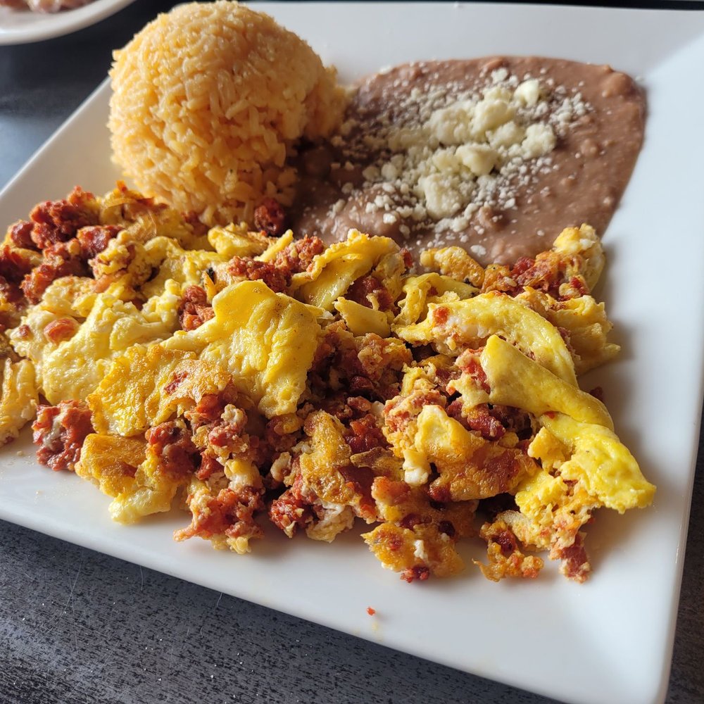 Woke Breakfast & Coffee - Huevos con chorizo with refried beans and rice - Breakfast & Brunch Near Me - Coventry, Connecticut Woke Breakfast & Coffee - Huevos con chorizo with refried beans and rice - Breakfast & Brunch Near Me - Coventry, Connecticut