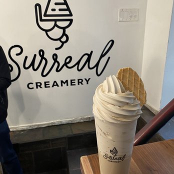 Surreal Creamery - Float-Tea with classic earl grey and swirl earl grey & Vietnamese coffee soft serve - Ice Cream & Frozen Yogurt Near Me - New York, New York