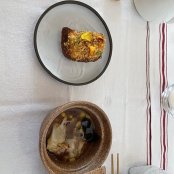 Kato - Egg custard (more like thickened broth) and Shrimp toast - both 4/10. - Taiwanese Near Me - Los Angeles, California Kato - Egg custard (more like thickened broth) and Shrimp toast - both 4/10. - Taiwanese Near Me - Los Angeles, California