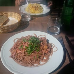 La Baia - In the back is "sea food carbonara" in the front seafood whole wheat pasta