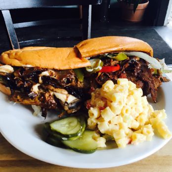 The Butchers Son - Steak and cheese sandwich with bacon macaroni salad - Salad Near Me - Berkeley, California The Butchers Son - Steak and cheese sandwich with bacon macaroni salad - Salad Near Me - Berkeley, California