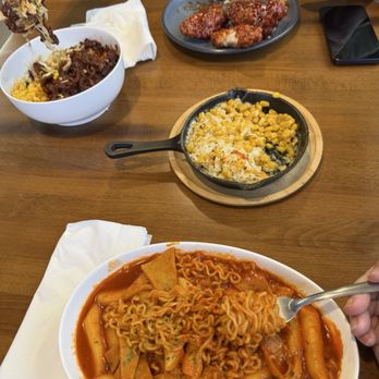 Swan's Korean Fried Chicken - Korean rice bowl, Korean fried chicken, cheesy corn, & Original Tteokbokki with ramyun! Sorry we ate some before taking pics! - Chicken Wings Near Me - Burlington, Washington Swan's Korean Fried Chicken - Korean rice bowl, Korean fried chicken, cheesy corn, & Original Tteokbokki with ramyun! Sorry we ate some before taking pics! - Chicken Wings Near Me - Burlington, Washington